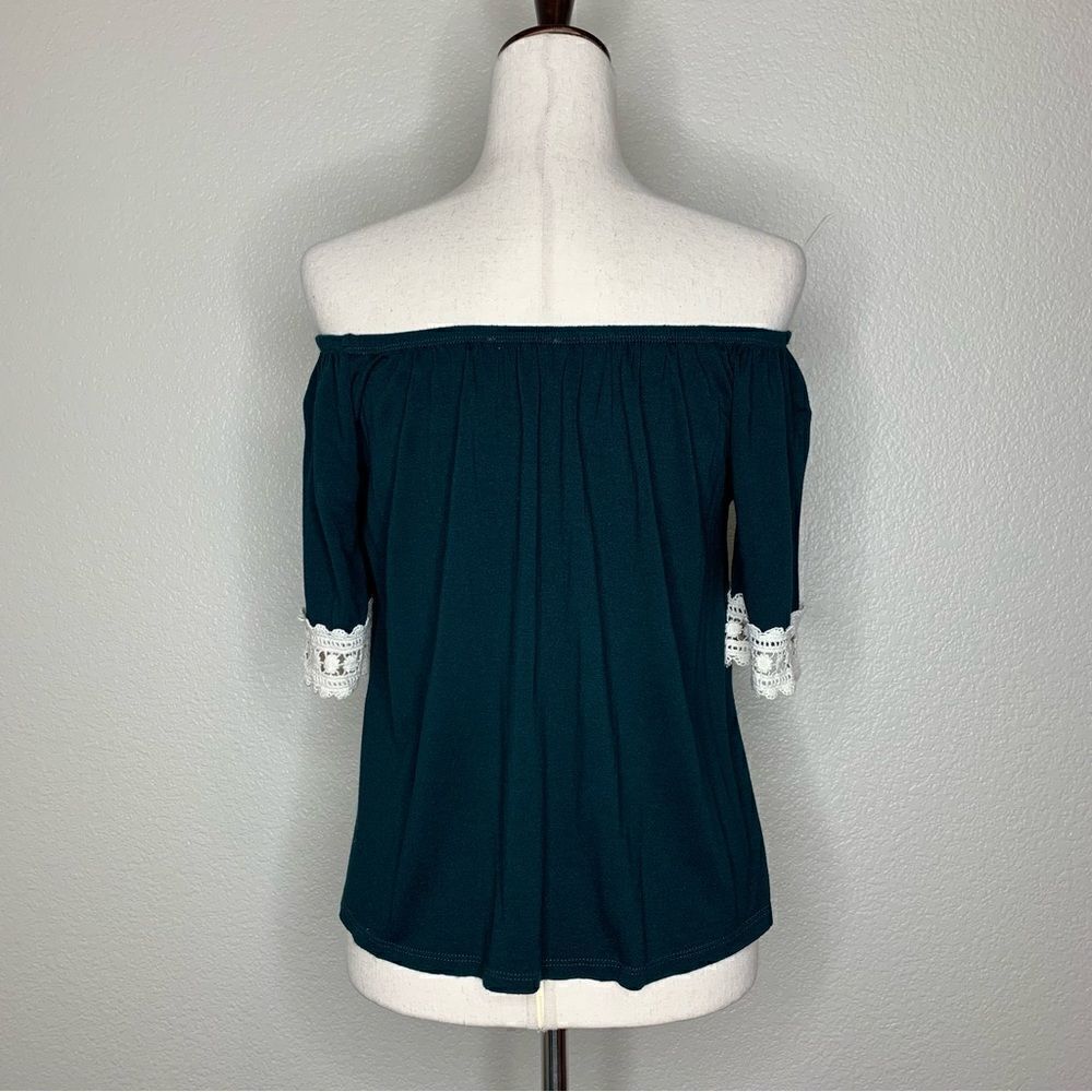 Rainbow & Cupcakes Green Crochet Trim Off Shoulder Top, Sz Small - Picture 9 of 12